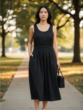 Reitmans Black Sleeveless Midi Dress 2X Summer Linen-blend Minimal Back cut-out